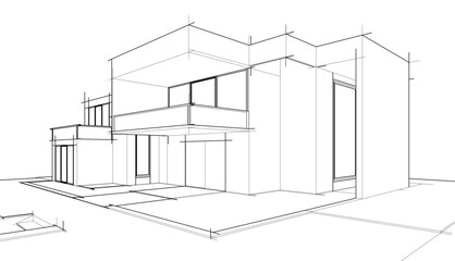 Sketch of modern building vector 3d illustration 