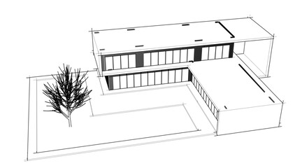 Sketch of modern building vector 3d illustration 