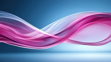 Naklejka premium A vibrant wave of flowing pink and white hues on a calming blue background, symbolizing elegance and motion in design.