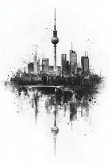 Naklejka premium Chemnitz, Germany, black and white pen pencil hand-drawn effect portrait drawing illustration for travel poster, card, wallpaper, backdrop or banner. Modern, clear, artistic and simple