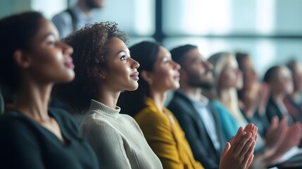 Attentive Audience Members Applauding During a Presentation