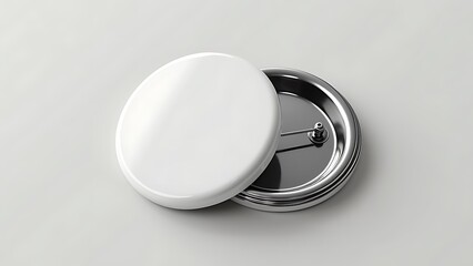 Blank round pin button with a shiny silver back, perfect for custom designs and promotional items. Ideal for branding, events, and creative projects.