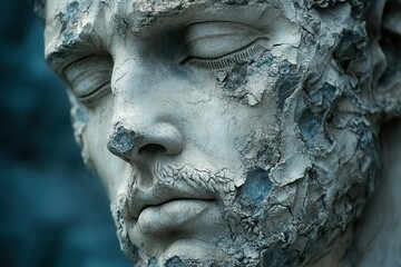 fragmented classical greek statue dramatic lighting surreal composition mental health concept artistic decay