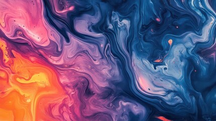 Obraz premium abstract fluid art background swirling vibrant hues of pink orange blue and violet ethereal marblelike textures dynamic movement high contrast