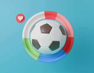 3D soccer ball surrounded by a colorful circle, 3D illustration