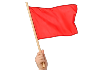 Isolated hand holding a bright red banner. 