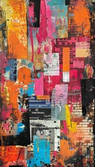 Fototapeta premium Urban mosaic a dynamic abstract collage of brick patterns, graffiti, and architectural shapes