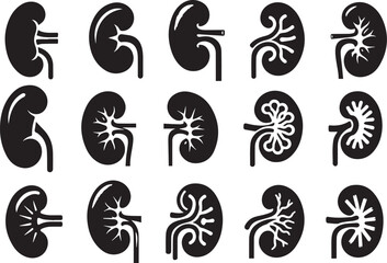 Obraz premium kidney black vector icon set vector silhouette 