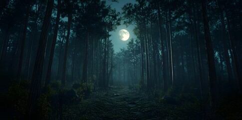 Naklejka premium Moonlight Forest Path