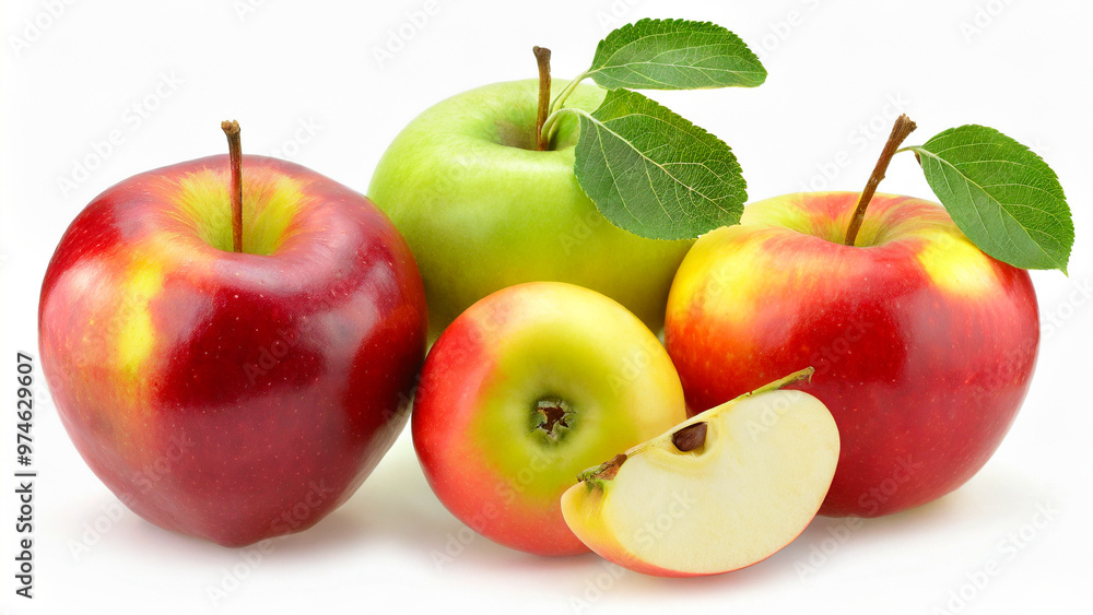 Poster red and green apples on a white background