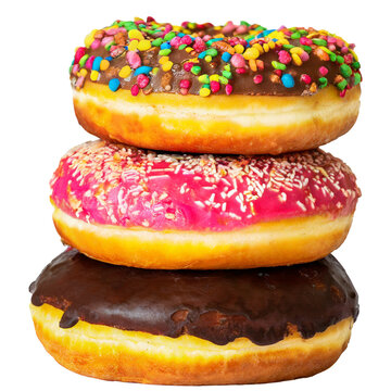 stack of delicious tasty donuts with glaze isolated on transparent background. 