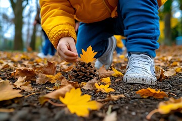 A nature walk organized by a rural school, where students collect leaves and identify plants