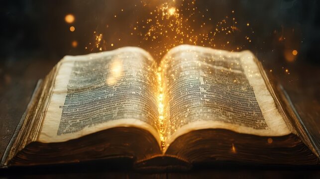 ancient illuminated manuscript transforming into holographic ar display sacred text glowing with divine light