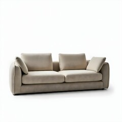 A sleek, modern sofa isolated on a white background, showcasing clean lines and a minimalist design.