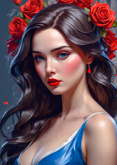 Fototapeta premium Portrait of a Woman with Red Roses.