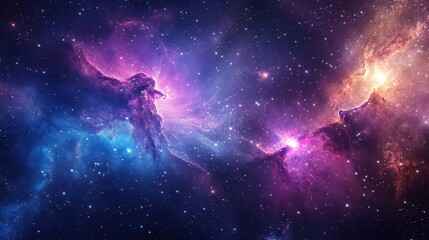 Obraz premium aweinspiring cosmic vista featuring a vivid nebula swirling with stars and galaxies rich purples blues and pinks paint a celestial masterpiece igniting wonder at the vastness of space