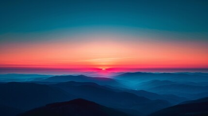 Obraz premium Minimalist Background: Dramatic Sunset Over a Beach Horizon with Soft Blue and Red Gradients 