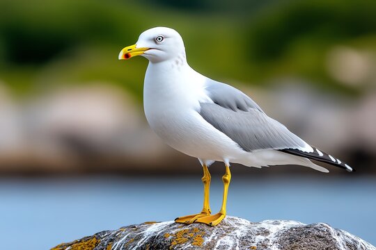 A seagull standing proudly on a rock, a fish gripped firmly in its beak after a successful dive