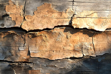 Fototapeta premium Close-up of weathered wood, showcasing texture, cracks, and natural patterns, perfect for nature and rustic themes.