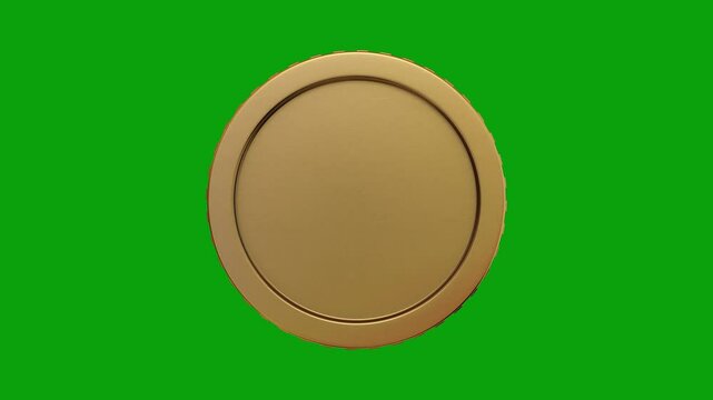 Slow motion of 3d gold coin spinning in the air green screen and overlay animation video with the same duration. A tossed coin spins in the air in slow motion. Fast spin of a penny, heads or tails.