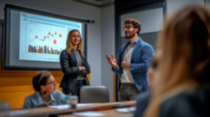 blurred business background, group of people on chairs are having a meeting,	
