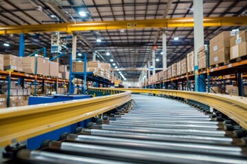 Efficient E-Commerce Fulfillment Center: Speedy Conveyors Packing and Shipping Packages with Precision