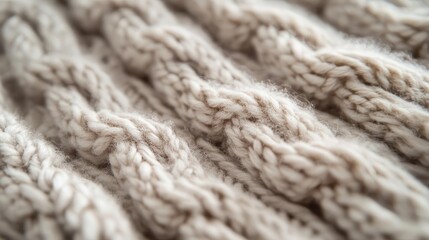 closeup of intricate knit pattern soft beige and gray tones cozy texture warm and inviting wool fibers