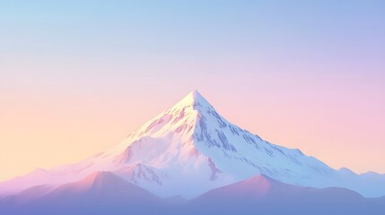 Fototapeta premium An animated mountain peak with snow on the top, set against a gradient sky in shades of blue and purple