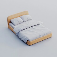 3D Bed Icon: Cozy Sleeping Area for Rest Illustration Logo