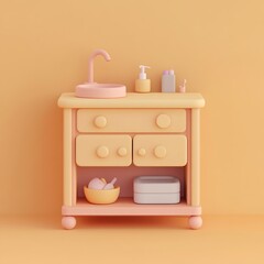 3D Changing Table Icon: Baby Care Furniture Illustration Logo