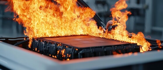 Visual of an electric car undergoing a fire safety test