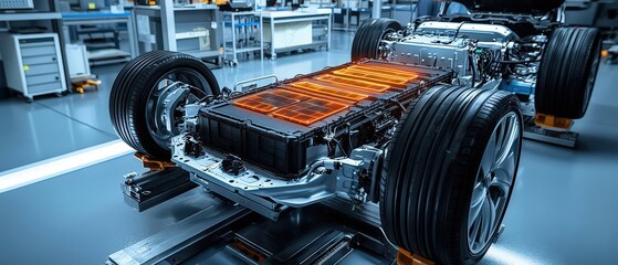 Visual representation of an electric car battery pack undergoing rigorous safety tests
