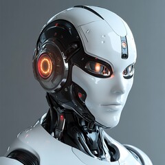 Fototapeta premium 3D Cyborg Icon: Human Machine Hybrid Illustration Logo