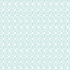 A repetitive pattern of spirals in a light teal color, suitable for backgrounds or decorative purposes.