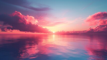 Obraz premium Minimalist Background: Dramatic Sunset Over a Beach Horizon with Soft Blue and Red Gradients 
