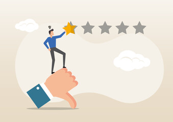 unhappy man on thumb down giving bad review star
