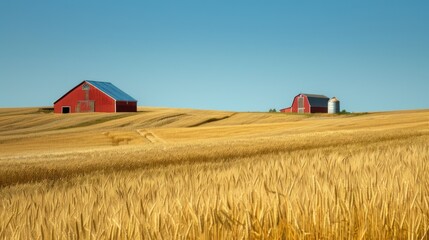 Fototapeta premium Red Barn in Golden Field