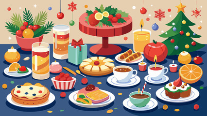  A beautifully arranged brunch table with festive dishes, fresh fruit, and holiday-themed centerpieces