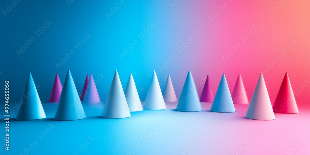 Poster abstract cone shapes against a gradient background.