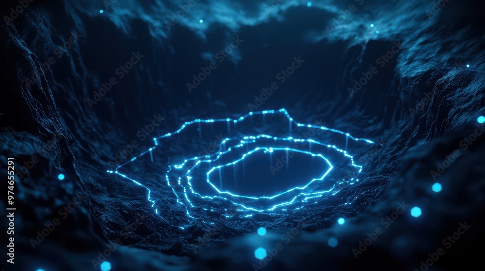 Leinwandbilder abstract ing of a glowing blue tunnel with intricate light patterns, perfect for futuristic and scie