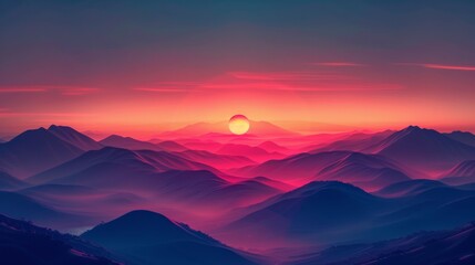 Obraz premium Minimalist Background: Dramatic Sunset Over a Beach Horizon with Soft Blue and Red Gradients 