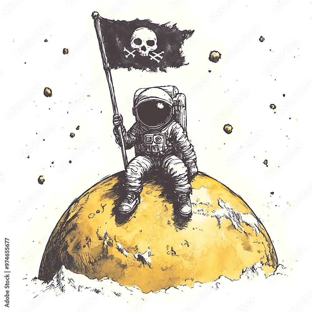 Sticker Astronaut Raises Pirate Flag on Moon.