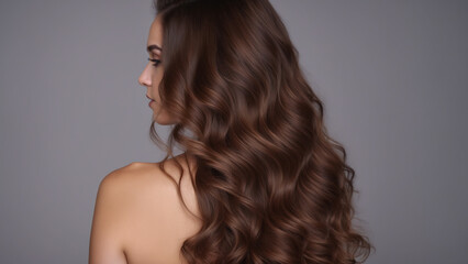 Naklejka premium portrait of a girl from the back with beautiful hair advertising shampoo 