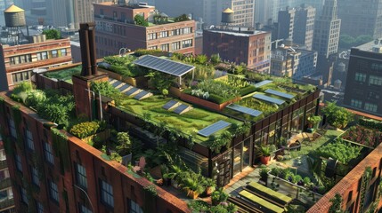 Naklejka premium Urban Oasis: A Rooftop Garden in the City