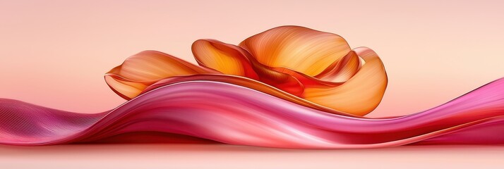 A stunning orange flower gracefully rests on a smooth wave of pink fabric, creating a serene and elegant composition.