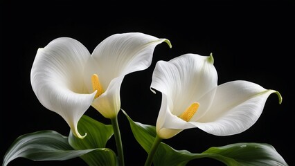 Fototapeta premium White lilies on a black background