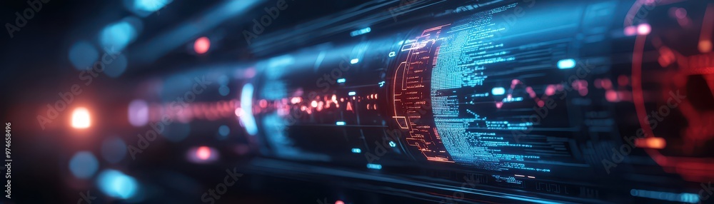 Fototapete futuristic digital data transfer and server communication in a high-tech environment with blue and r