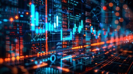 Abstract Digital Data Visualization with Blue and Red Lines
