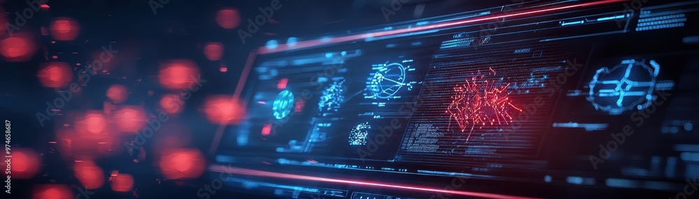 Leinwandbilder futuristic digital data visualization with red and blue interface, depicting technology and network 