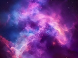 Fototapeta premium Vibrant purple nebula in deep space with glowing stars and cosmic clouds, suitable for a wide range of creative uses including advertising, social media, promotions, banners, templates, websites, 